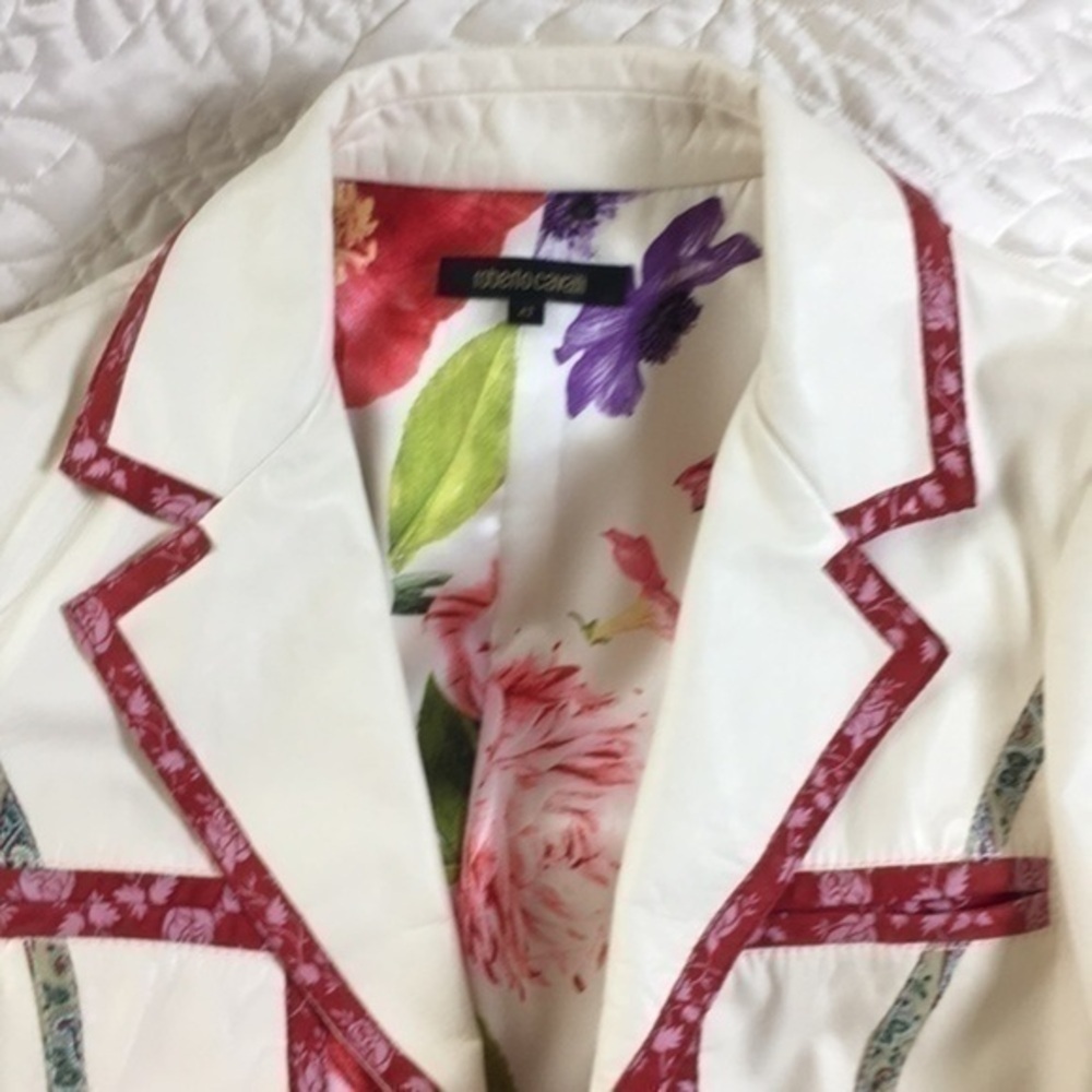Roberto Cavalli 100% leather Italian Blazer jacket floral real leather - Picture 4 of 16